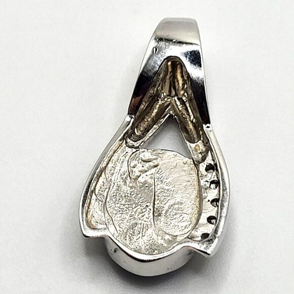 Blue Fire Opal Pendant Necklace with Crystal 1.25 in - Picture 2 of 3